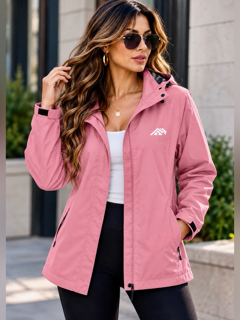 OTU Pink Hooded Rain Jacket XXL Lightweight Fall Coat NWOT